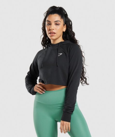 Women's Gymshark Training Cropped Hoodie Black | NZ 1OYVDF